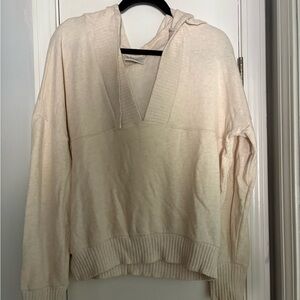 Aerie Cream Hooded Sweater Material Sweatshirt